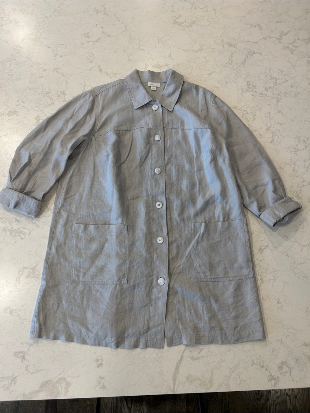 J Jill Love Linen 100% Linen Button Down Shacket Grey Lagenlook Coastal Pockets - Picture 6 of 16